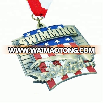 Swimming Competition Sport Medal 2D 3D Embossed Logo Award Medals With Ribbon