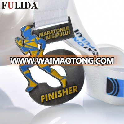 Gold plating cut out marathon running sports custom finisher medals with ribbon