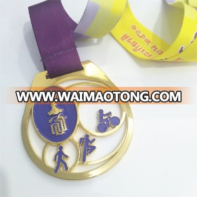 Custom Running Bike race Medal Cut Out Medal with Ribbon